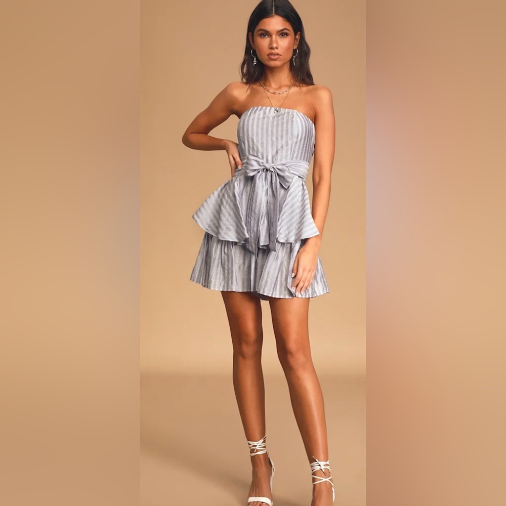 Lulu's Silver Striped Mini Dress